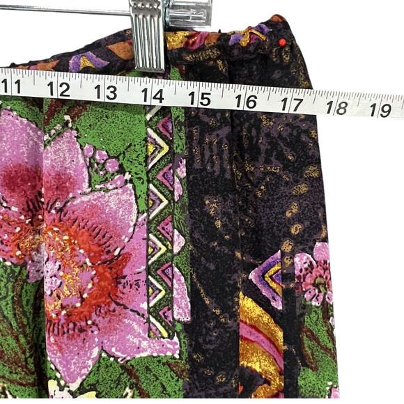 Chicos Silk Skirt Size Large Black Floral Patchwork Pull On Asymmetric Boho Chic - Picture 5 of 10